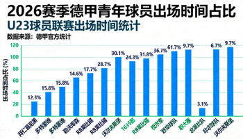 2026赛季德甲青年球员出场时间占比柱状图
